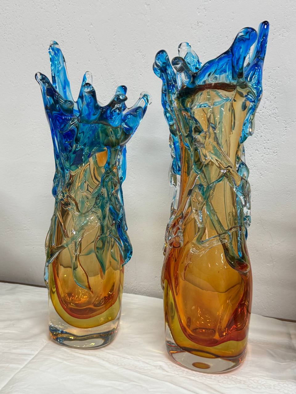Парные массивные арт-вазы «Aqua Eruption» ( Murano Style), 45 см.