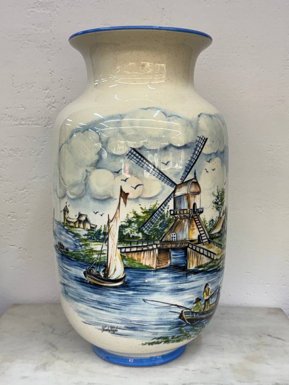 Винтажная напольная ваза Schoonhoven (Делфт). Голландия, 38 см. Ручная роспись