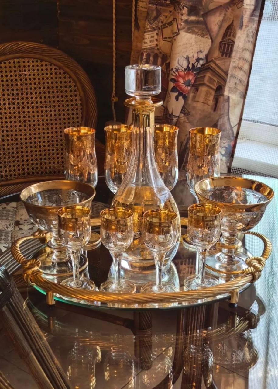 Роскошный итальянский хрустальный сервиз Same Cristallerie, золото 24К