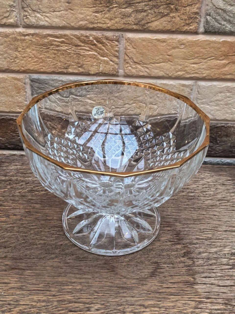 Хрустальная ваза на ножке Cristal d'Arques (Франция) с позолотой