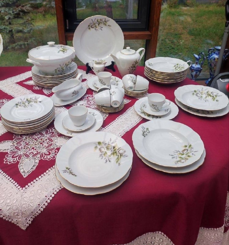 Фарфоровый сервиз MZ Czechoslovakia Серая роза, (62 предмета)
