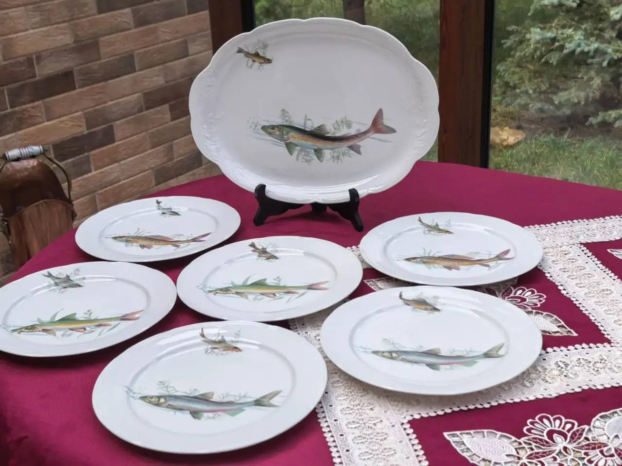 Винтажный сервиз для рыбы Aloya Porcelana (Испания)