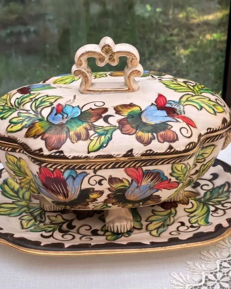 Ретро супница с блюдом H. Bequet Quaregnon (Бельгия), 1950-60 гг.